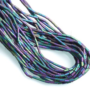 1 Strand of Matte Purple Green Tube Glass Beads (No.CLD14-460)