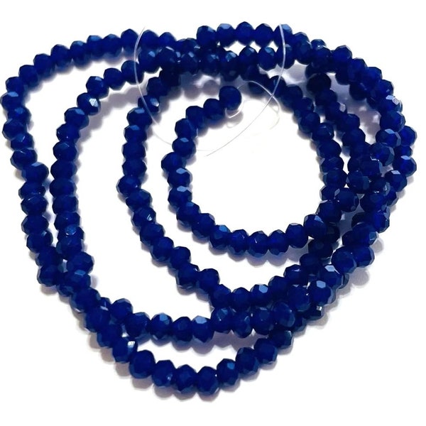 1 Strand of Opaque Navy Blue Faceted Rondelle Glass Crystal Beads 3mm. No.86-552