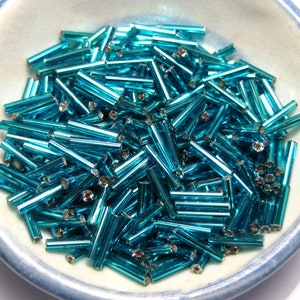 20 Grams Turquoise Blue Silver Lined Bugle Beads 9mm(No.ST8-166)
