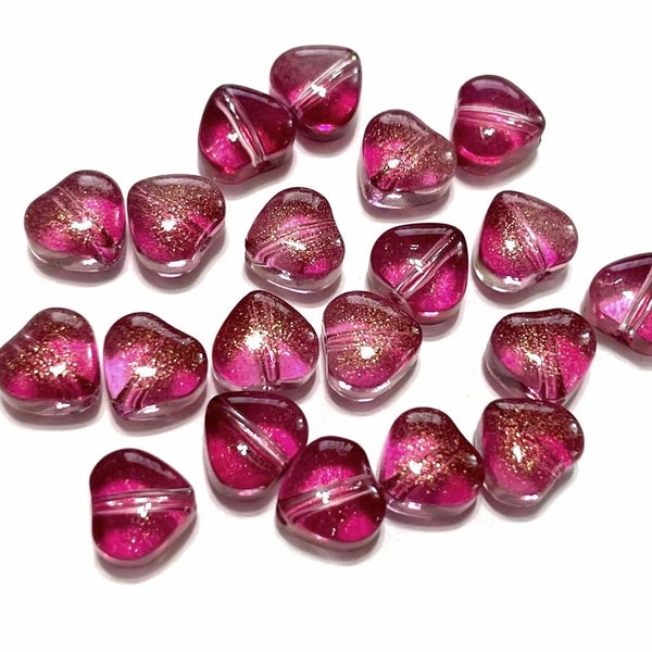 20pcs of Hot Pink Heart Beads with Gold Glitter Powder 6mm (HRT23-1605)