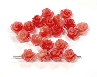 20 rote Farbverlauf Rosen Blumen Perlen Muschelpulver gepresst, 10 mm(No.SFL43-3180)