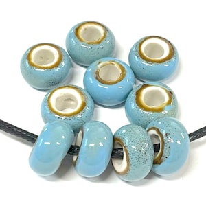 10 Blue Brown Ceramic Large Hole Beads: Handmade 14mm(No.cl51-245)