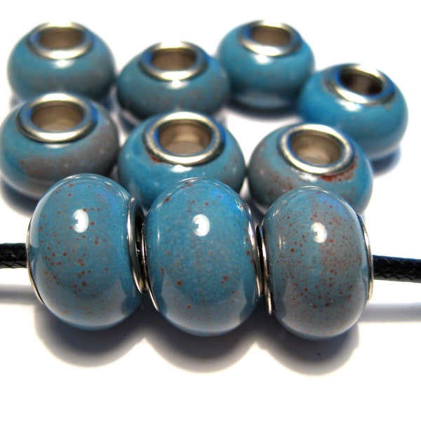 10pcs of Blue Ceramic European Beads Large Hole Rondelle Beads 14x9mm Ceramic Beads (No.CL9-26)