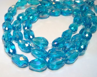 10pcs of Aqua Blue AB Faceted Teardrop Glass Beads 12x8mm(No.TD36-2122)