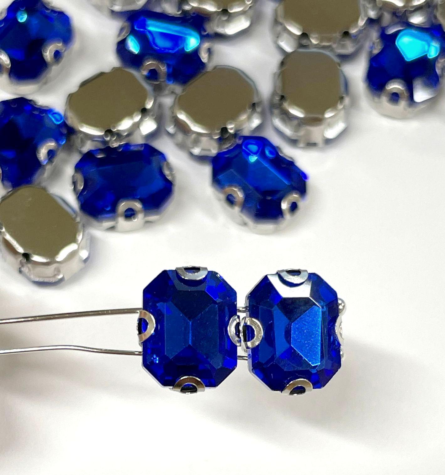 Rectangle Rhinestone Pattern 20 Blue Rectangle Sew on Rhinestones With Stainless Steel Setting(no ...