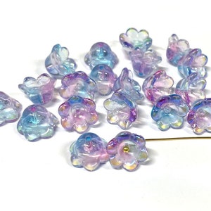 20 perles de verre en forme de clochette dégradée AB bleu violet 12 x 7 mm (n° FL38-2018)