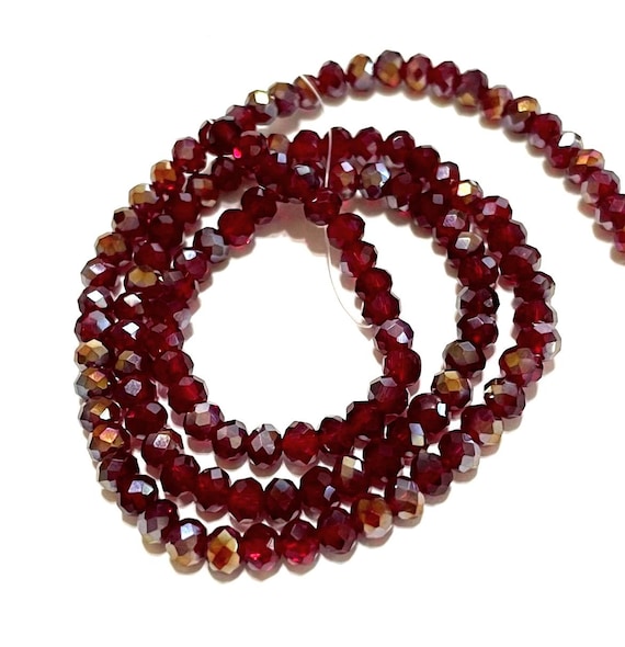4mm Dark Red Crystal Beads, Faceted Rondelle Crystal Glass Beads