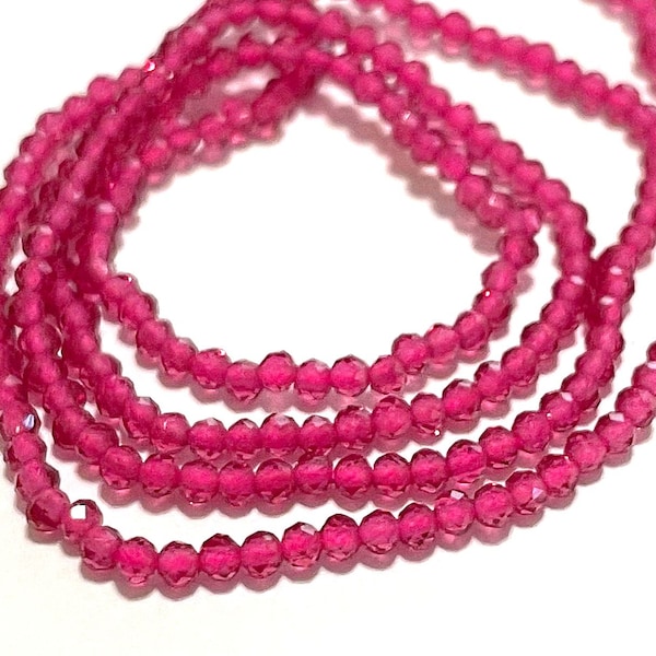 1 Strand (200pcs) of Transparent Magenta Pink Faceted Rondelle Glass Crystal Beads 2mm. No.B9-523