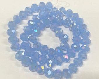 Perline di cristallo blu opaco elettroplaccato AB, rondelle sfaccettate da 8 mm, 1 filo (n. 53-2605)