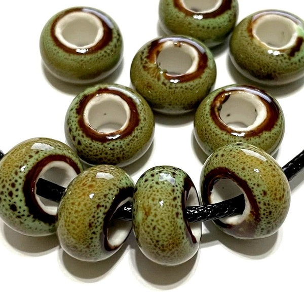 10pcs of Green Ceramic Beads Large Hole Rondelle Beads 14x10mm Ceramic Beads (No.CL566-240)