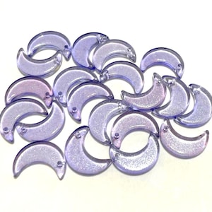 20pcs of Clear Violet Blue Crescent Moon Glass Beads with Silver Glitter Powder (No.MN3-1578A)