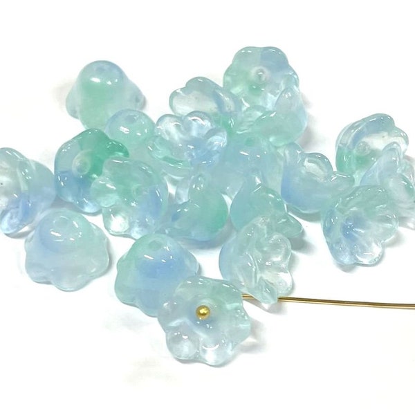 20pcs of Blue Green Gradient Bell Flower Glass Beads 12x7mm (No.FL48-2037)