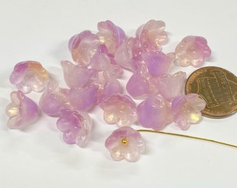 20pcs of Purple Gradient Bell Flower Glass Beads with Gold Glitter Powder 12x7mm (No.FL6-2014)