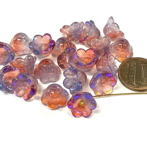 20pcs of Coral Purple Gradient Bell Flower Glass Beads 12x7mm (No.FL36-2026)