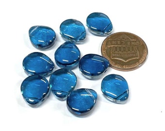 10pcs of Blue Flat Smooth Teardrop Glass Beads 12x10mm( No. FD13-1216)