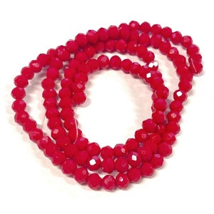 1 Strand of Opaque Red Rondelle Faceted Glass Crystal Beads 4mm. No.100-963A
