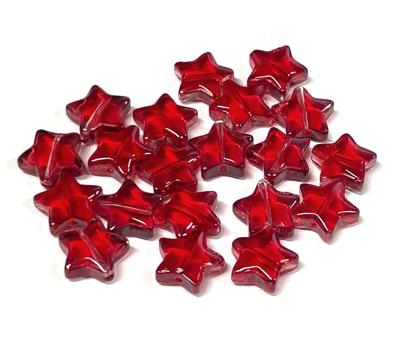 20pcs of Red Star Glass Beads Translucent Star Beads 10mm(no