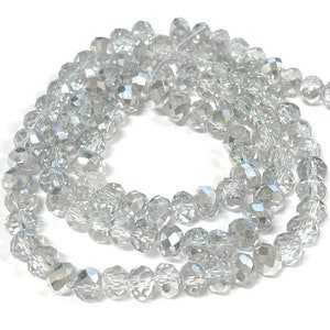 1 Strand (90pcs) of Half Plated Metallic Silver 6mm Rondelle Faceted Glass Crystal Beads (No.151-1340)