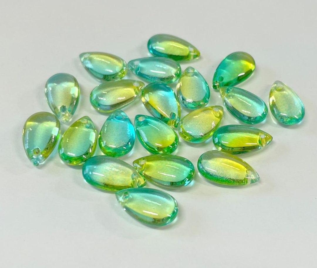 20 Perles Gouttes En Verre Preciosa - Émeraude - Taille 6x9 Mm - Pour Création Bijoux