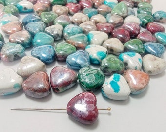 5pcs of Mixed Color Heart Ceramic Beads 15mm (No.HRT40--346)