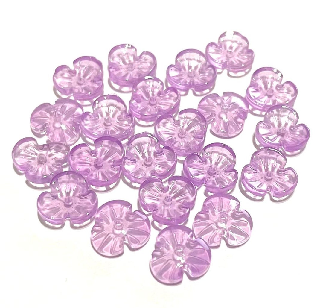 20pcs of Purple 3petal Flower Glass Beads With Gold Glitter Powder