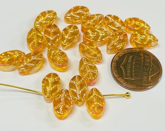 20pcs of  Electroplated Orange AB leaf Glass Beads 11mm (No.LFA2-1178)