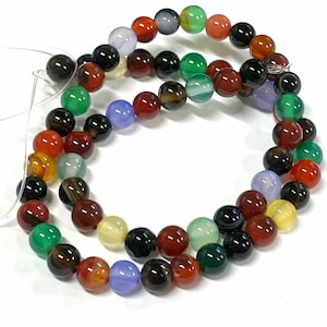 1 rang de perles de pierre naturelle rondes lisses 6 mm en agate naturelle mixte (GMMSAG-2481)