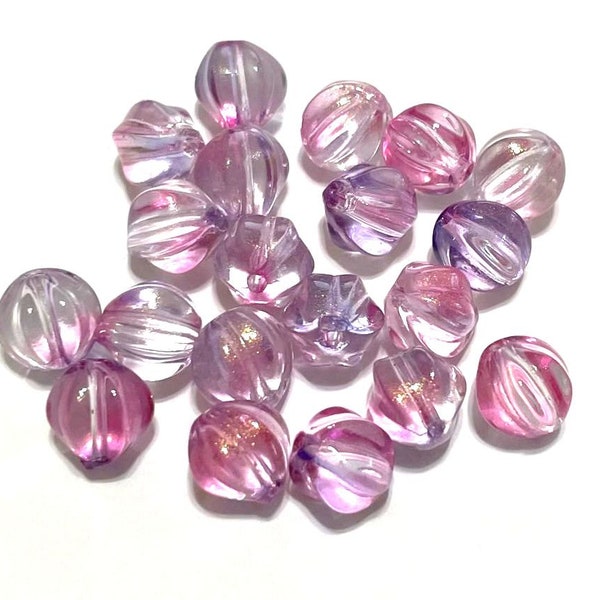 20pcs of Pinnk Purple Pumpkin Beads with Gold Glitter Powder Translucent Beads 8mm(No.PKLT20-1516)