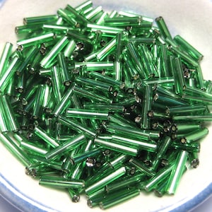 20 Grams Green Silver Lined Bugle Beads 9mm(No.ST11-150)
