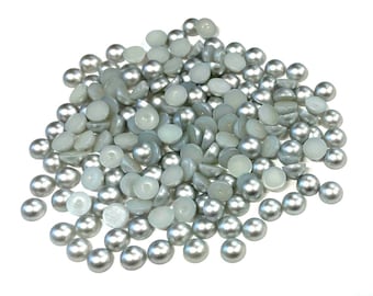 Matte Silver Acrylic Pearl Cabochons 6mm Flat back Embellishments 10 Grams 6mm(No.HC20-3142)