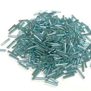 20 Grams Light Turquoise Blue Silver Lined Bugle Beads 9mm(No.ST88-162)
