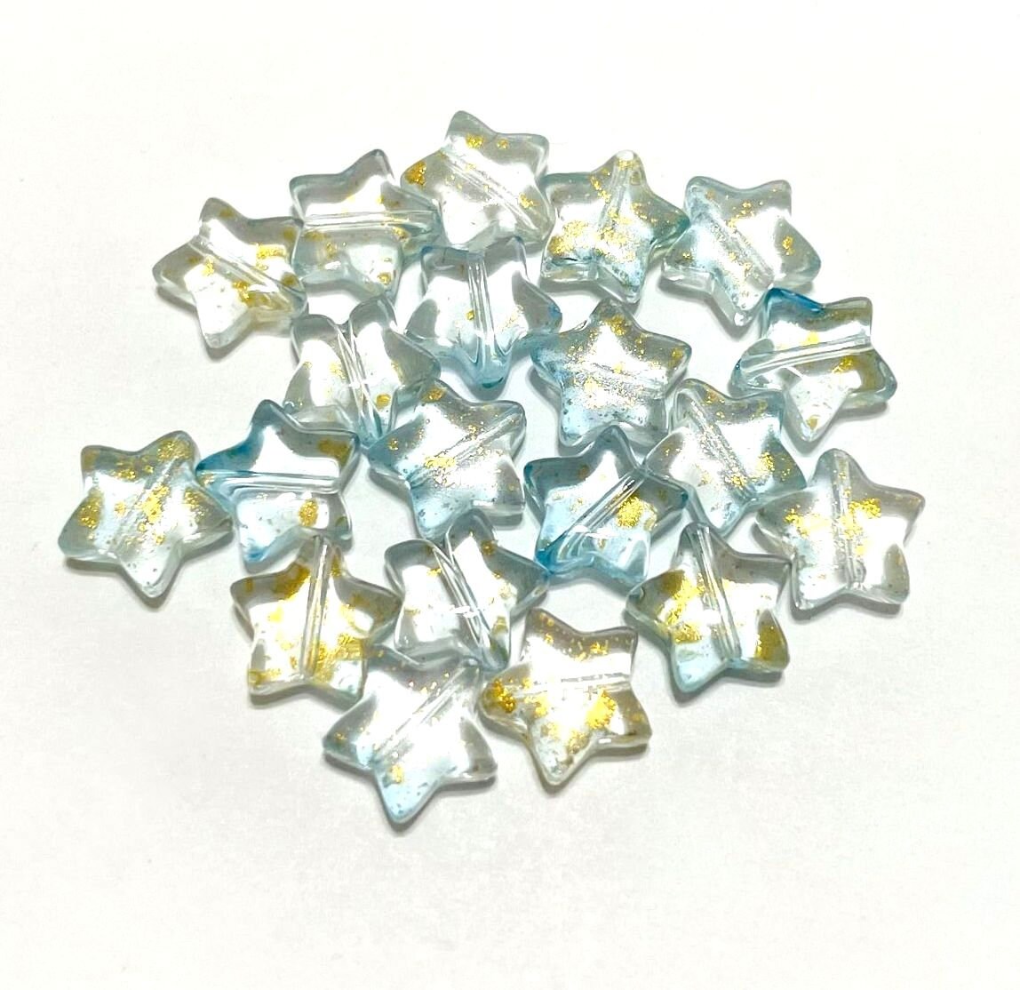 20pcs of Clear Blue Star Glass Beads With Gold Glitter Powder Etsy UK