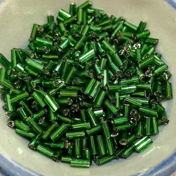 20 Grams Green Silver Lined Bugle Beads 4.5mm(No.BST11-114)