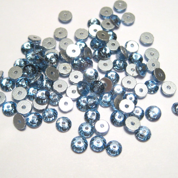 100pcs of Light Blue Sew On Rhinestones Flat Back Sew On Rhinestones Round (No.SR10-2247)