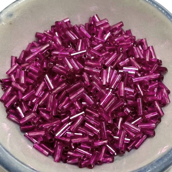 20 Grams Magenta Silver Lined Bugle Beads 4.5mm(No.BST33-129)