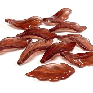 10pcs of Large Dark Red Wavy Leaf Glass Beads 37mm(No.FE26-1103)