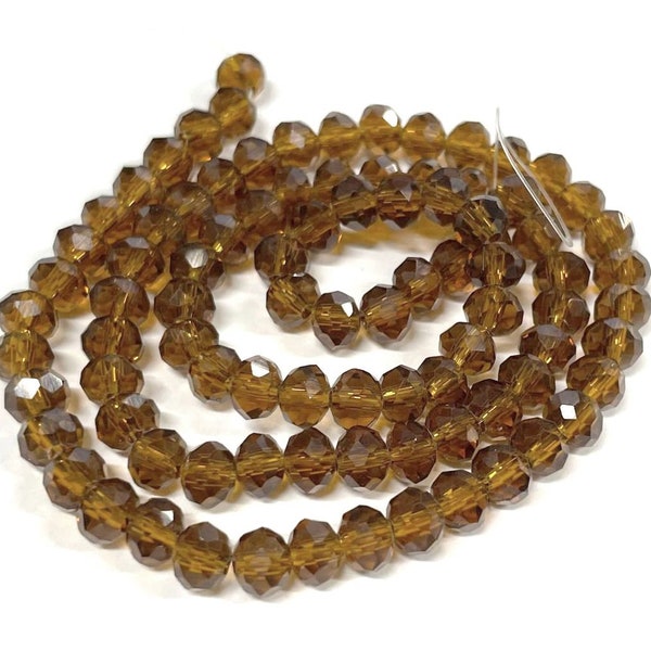 1 Strand (90pcs) of Transparent Brown Rondelle Faceted Glass Crystal Beads 6mm(No.29-1269)