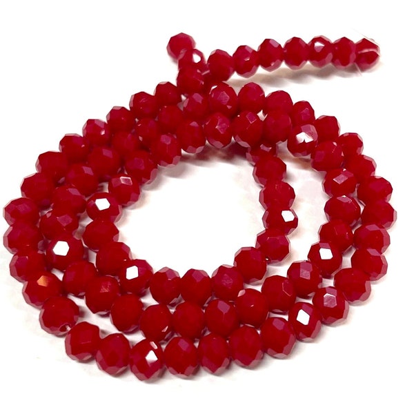 1 Strand (90pcs) of Opaque Red 6mm Roundelle Faceted Glass Crystal Beads (No.1000-1271)