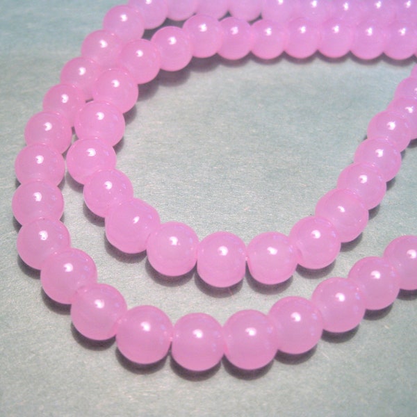 1 Strand (130pcs) Pink Imitation Jade Glass Beads 6mm Round(NO.GL15-1806)