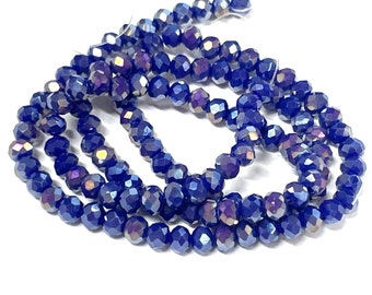 Electroplate Blue AB Faceted Rondelle Crystal Glass Beads 4mm 1 Strand(No.952)