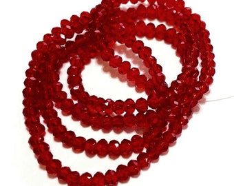 1 Strand of Transparent Ruby Red Faceted Rondelle Glass Crystal Beads 3mm. No.18-547