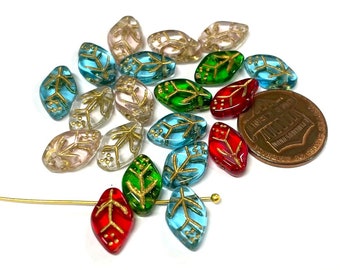 20pcs of Mixed Small leaf Czech Glass Beads 12mm (No.LFC2-1183)