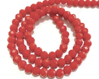 6mm Rondelle Coral Red Opaque Faceted Glass Crystal Beads 1 Strand (90pcs)(No.117-1318)