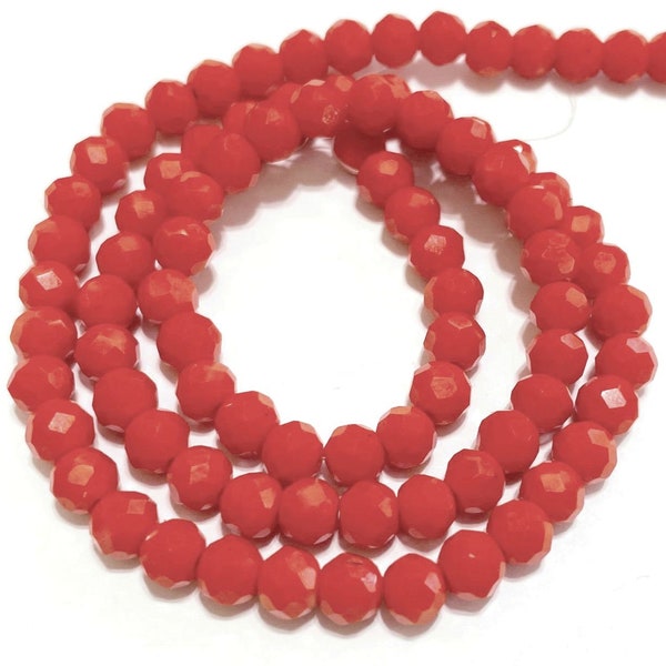 6mm Rondelle Coral Red Opaque Faceted Glass Crystal Beads 1 Strand (90pcs)(No.117-1318)