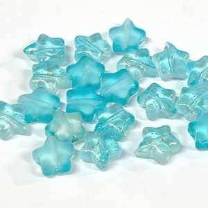 20pcs of Aqua Blue Star Glass Beads with Gold Glitter Powder Translucent Star Bead 8mm (No.ST20-1051)
