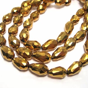 10pcs of Metallic Plated Gold Faceted Teardrop Glass Beads 12x8mm(No.TD130-2121)