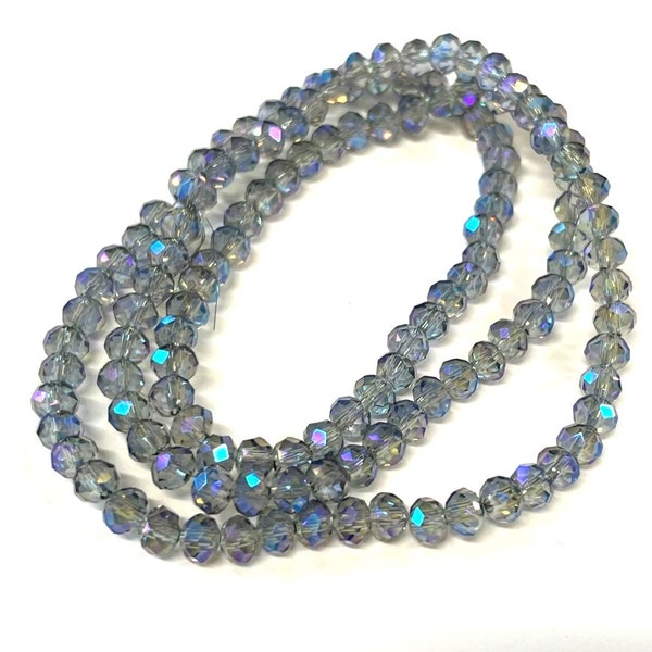 1 Strand (90pcs) of Electroplated Gray AB 6mm Rondelle Faceted Glass Crystal Beads (No.133-1330)