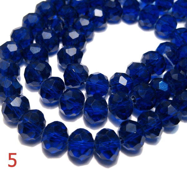 1 Strand of Dark Blue 8mm Rondelle Faceted Glass Crystal Beads (No.5-1384)