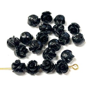 20 Black Rose Flower Beads Shell Powder Pressed, 8mm(No.SFL21-3039)