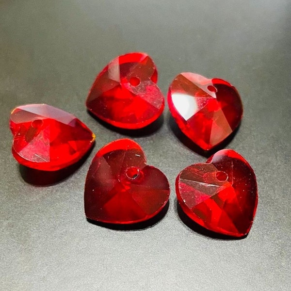 5pcs of Red Heart Faceted Crystal Glass Beads Transparent Bead 14mm (No.HT5-1633)